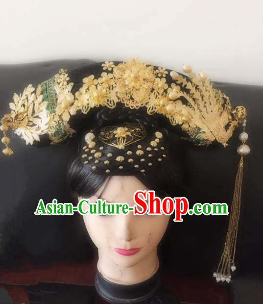Chinese Traditional Qing Dynasty Princess Phoenix Coronet Headwear Ancient Palace Lady Hair Accessories for Women
