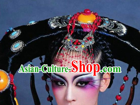 Traditional Chinese Qing Dynasty Mongol Princess Wigs Ancient Palace Lady Chignon Hair Accessories for Women