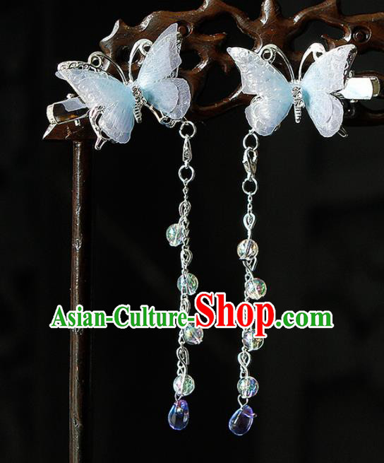 Traditional Chinese Princess Blue Butterfly Hair Claws Hairpins Handmade Ancient Palace Lady Hair Accessories for Women