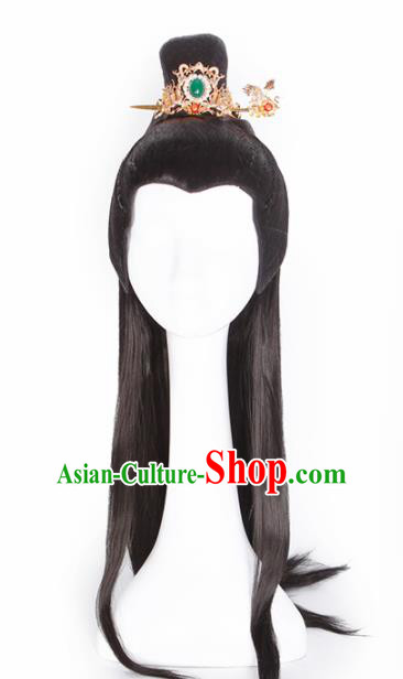 Traditional Chinese Tang Dynasty Prince Wigs Ancient Swordsman Chignon Hair Accessories for Men