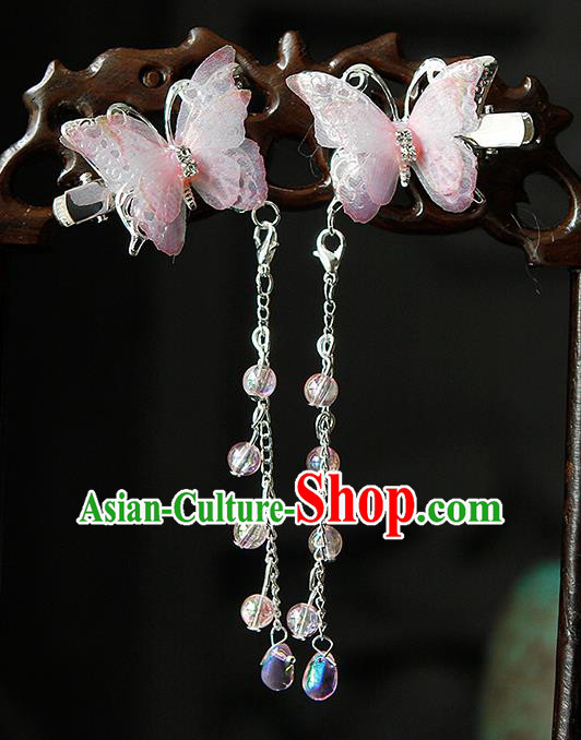 Traditional Chinese Princess Light Pink Butterfly Hair Claws Hairpins Handmade Ancient Palace Lady Hair Accessories for Women