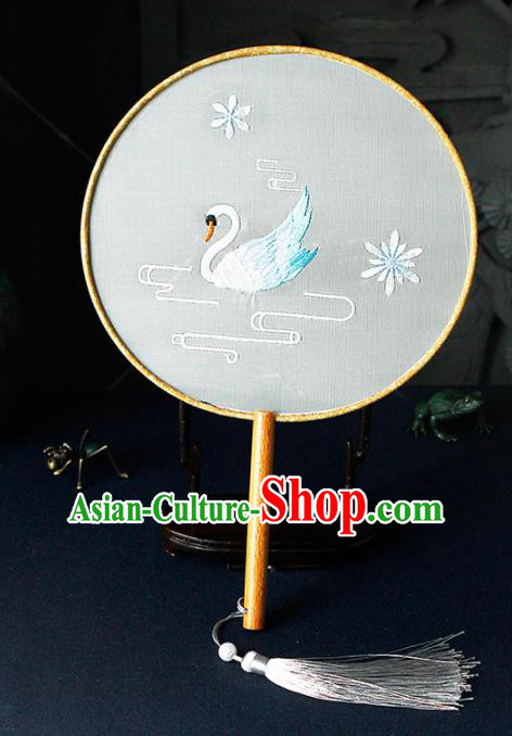 Chinese Traditional Handmade Palace Fans Ancient Princess Embroidered Swan Round Fans for Women