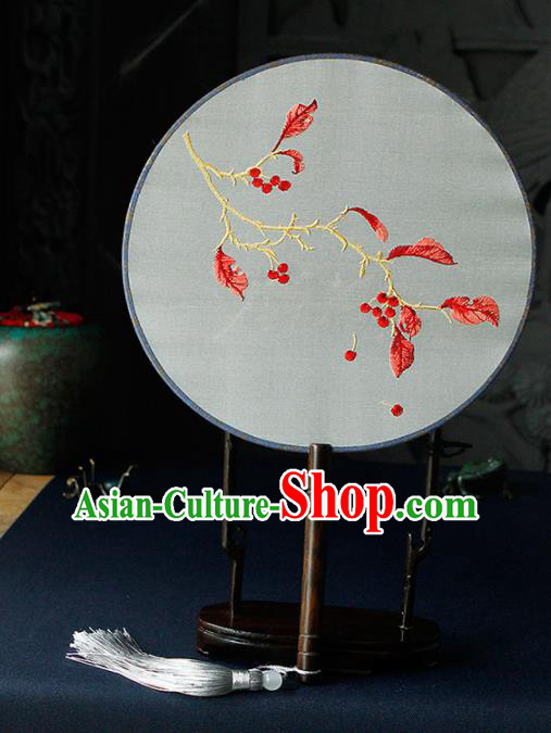 Chinese Traditional Handmade Palace Fans Ancient Princess Embroidered Red Leaf Round Fans for Women
