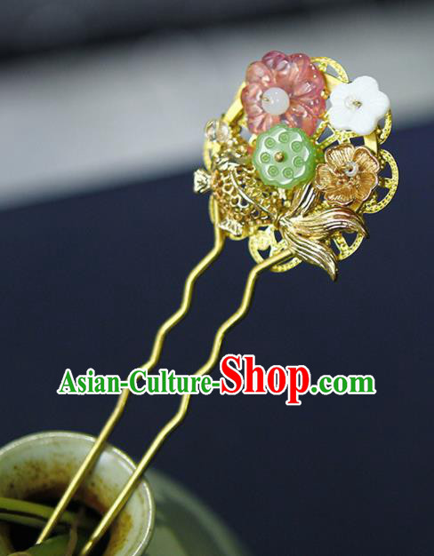 Traditional Chinese Wedding Lotus Carp Hairpins Handmade Ancient Bride Hair Accessories for Women