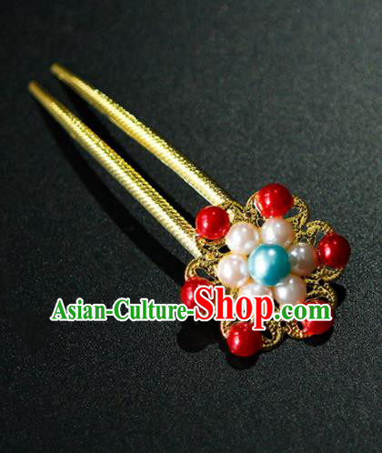 Traditional Chinese Wedding Hanfu Pearls Golden Hairpins Handmade Ancient Bride Hair Accessories for Women