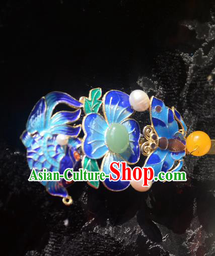 Traditional Chinese Handmade Queen Blueing Carp Hairpins Ancient Imperial Empress Hair Accessories for Women