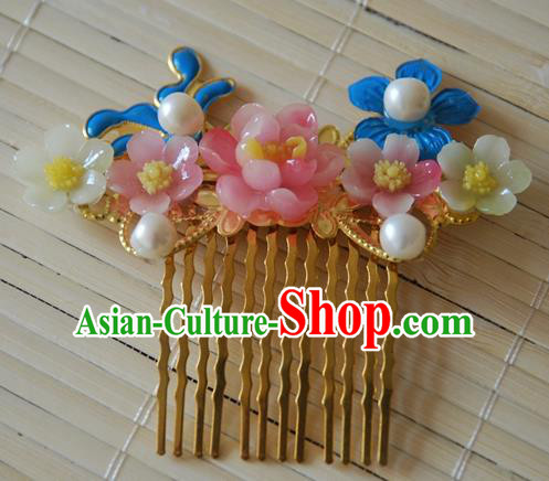 Handmade Chinese Ancient Princess Hairpins Pink Peach Blossom Hair Comb Headwear Hair Accessories for Women