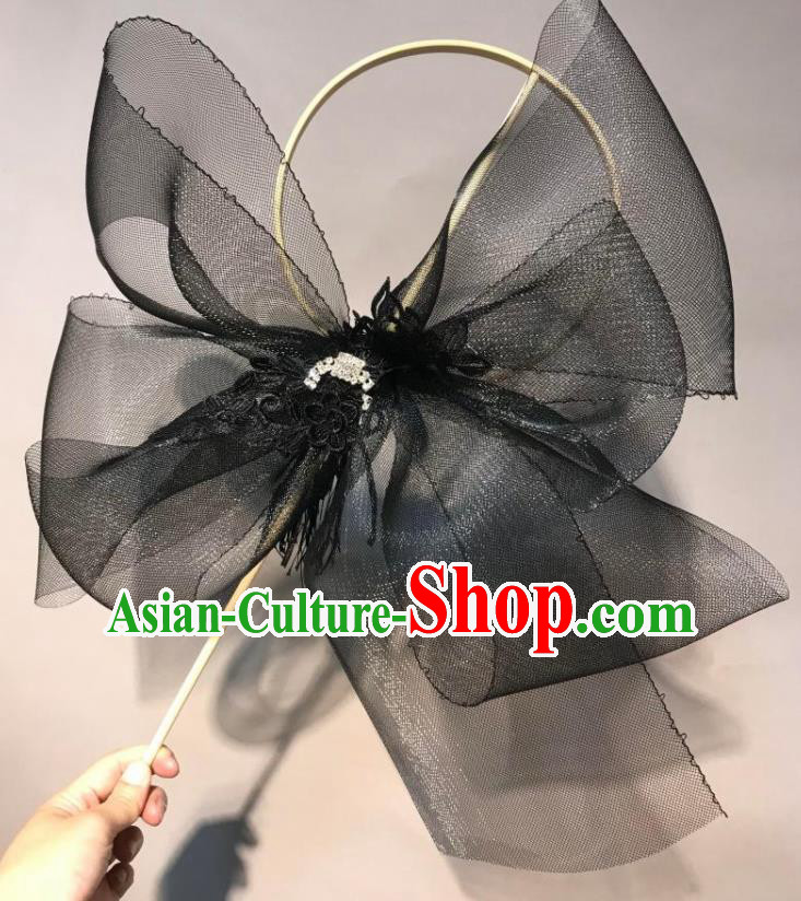 Chinese Stage Show Black Bowknot Round Fans Brazilian Carnival Catwalks Prop Fans for Women