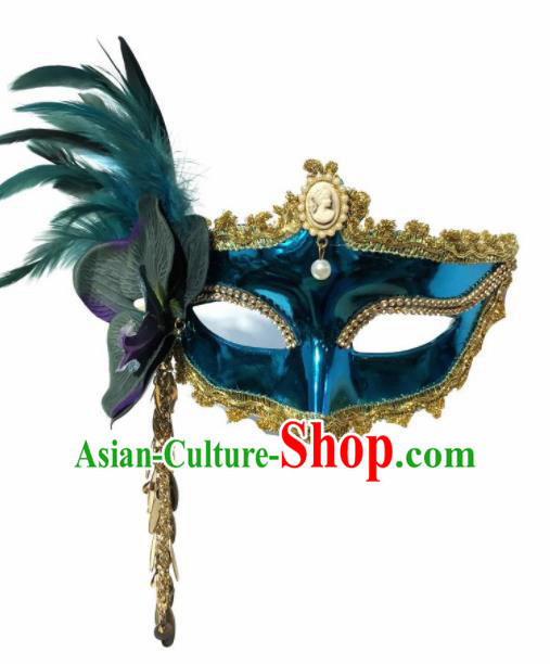 Top Halloween Stage Show Face Accessories Brazilian Carnival Catwalks Blue Feather Mask for Women