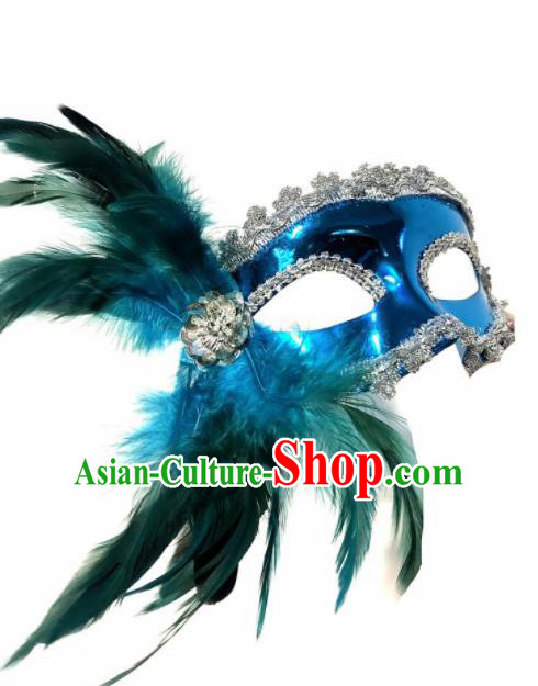 Top Halloween Stage Show Face Accessories Brazilian Carnival Catwalks Green Feather Mask for Women