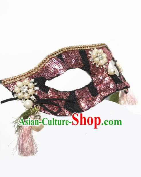 Top Halloween Stage Show Accessories Brazilian Carnival Catwalks Purple Sequins Face Mask for Women