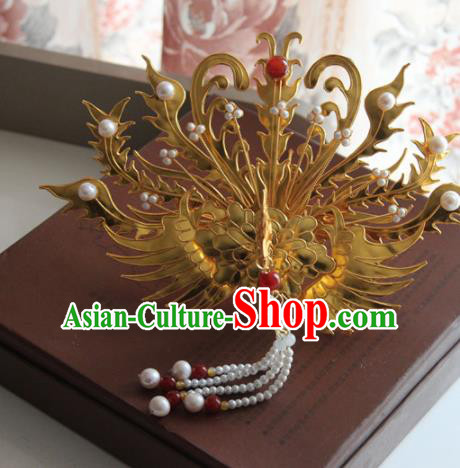 Chinese Handmade Hanfu Tassel Hairpins Phoenix Coronet Traditional Ancient Princess Hair Accessories for Women