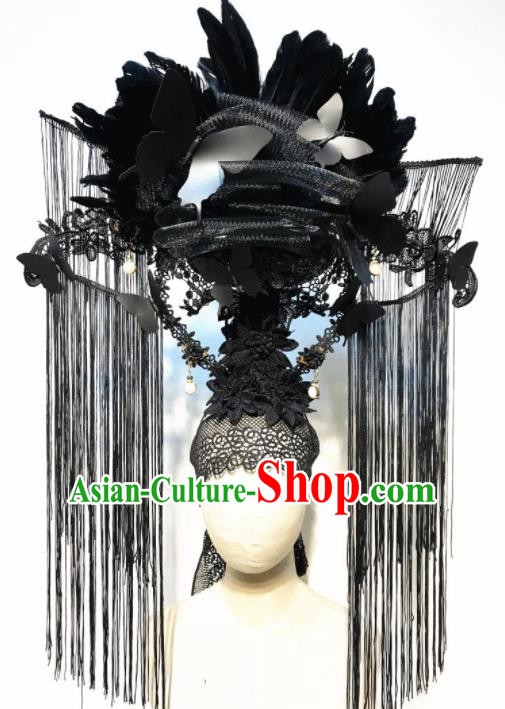 Halloween Handmade Stage Show Black Feather Tassel Hair Clasp Hair Accessories Brazilian Carnival Catwalks Headdress for Women