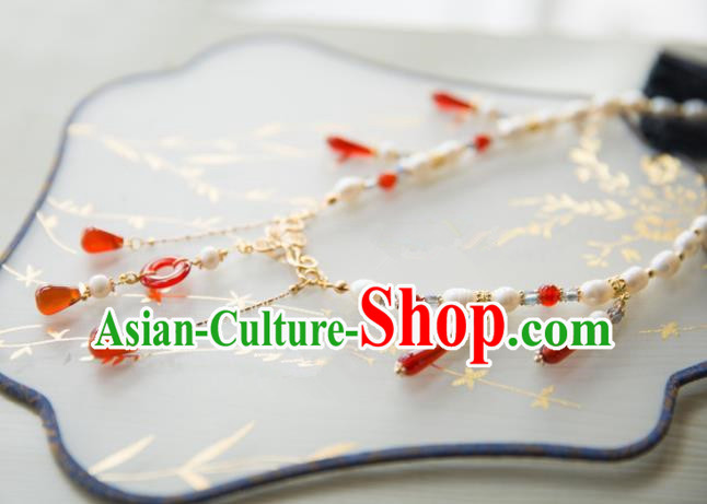Chinese Handmade Hanfu Agate Necklace Traditional Ancient Princess Necklet Jewelry Accessories for Women