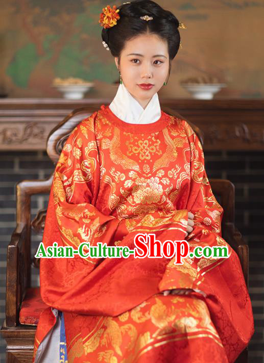 Chinese Ancient Ming Dynasty Wedding Red Hanfu Dress Traditional Imperial Dowager Embroidered Historical Costume for Women