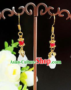 Handmade Chinese Classical Jade Magnolia Ear Accessories Ancient Princess Hanfu Earrings for Women