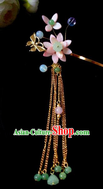 Chinese Handmade Hanfu Palace Pink Lotus Hair Clip Hairpins Traditional Ancient Princess Hair Accessories for Women