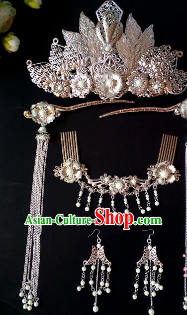Chinese Handmade Hanfu Palace Phoenix Coronet Tassel Hairpins Traditional Ancient Princess Hair Accessories for Women