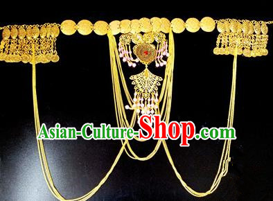 Chinese Handmade Hanfu Waist Accessories Ancient Princess Golden Tassel Belts for Women