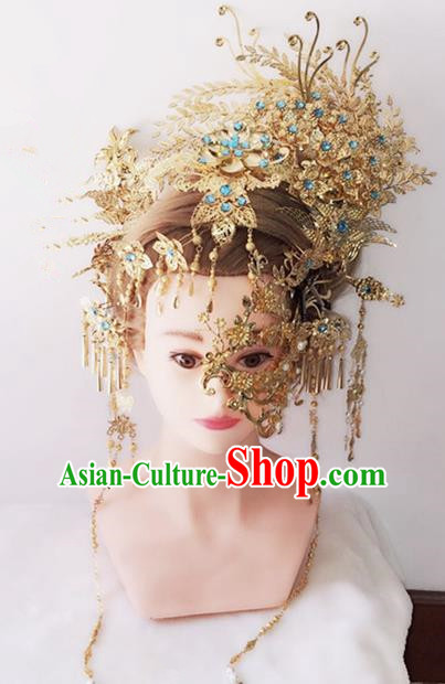 Traditional Chinese Handmade Hanfu Golden Phoenix Coronet Hairpins Ancient Imperial Consort Hair Accessories for Women