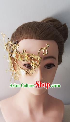 Chinese Handmade Hanfu Princess Accessories Ancient Swordswoman Golden Face Mask for Women