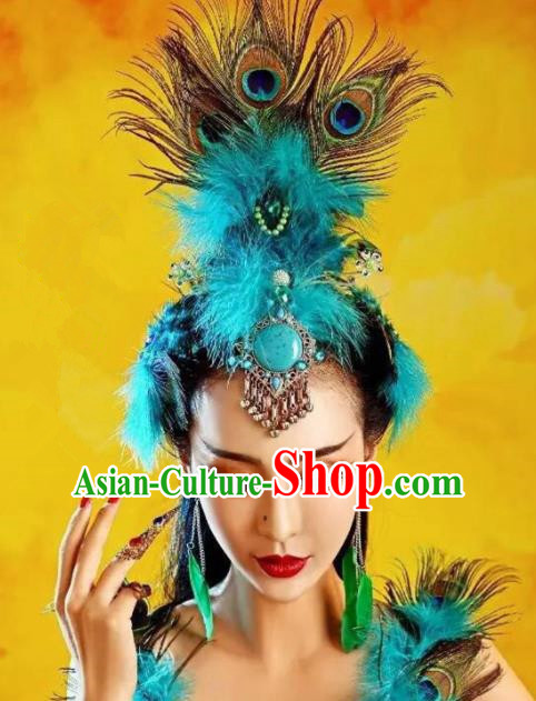 Handmade Chinese Traditional Hanfu Feather Hair Crown Hairpins Ancient Tang Dynasty Queen Hair Accessories for Women