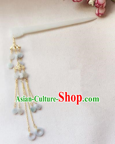 Handmade Chinese Palace Queen Jade Tassel Hairpins Ancient Traditional Hanfu Hair Accessories for Women