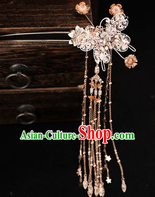 Handmade Chinese Wedding Hair Crown Butterfly Tassel Hairpins Ancient Traditional Hanfu Hair Accessories for Women