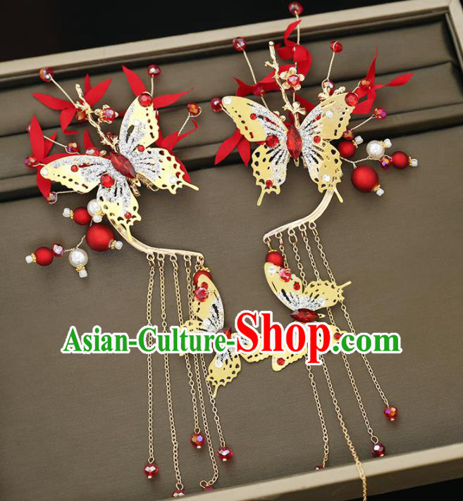Handmade Chinese Classical Golden Butterfly Ear Accessories Ancient Princess Hanfu Earrings for Women