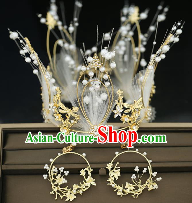 Top Grade Handmade Baroque Bride Silk Flower Royal Crown Princess Wedding Hair Accessories for Women