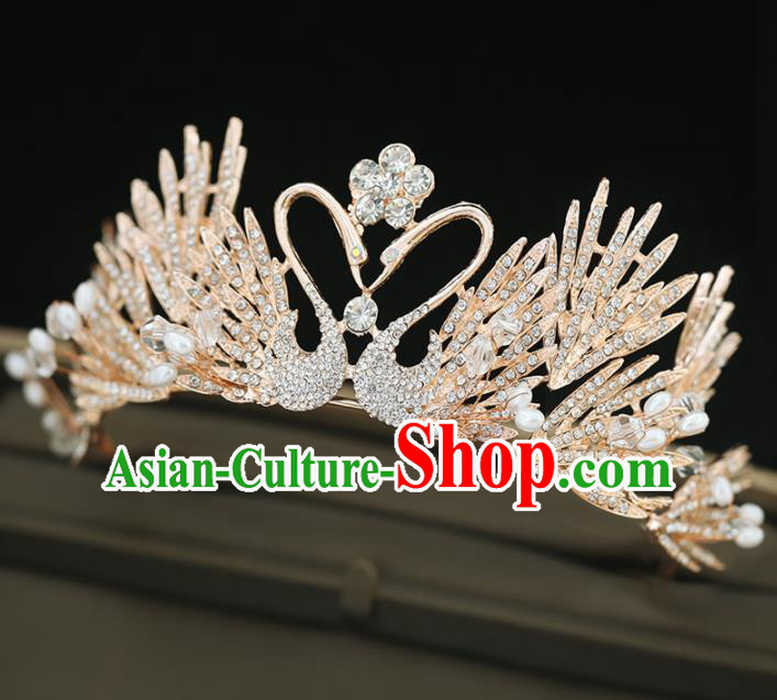 Top Grade Handmade Baroque Crystal Swan Royal Crown Princess Wedding Bride Hair Accessories for Women