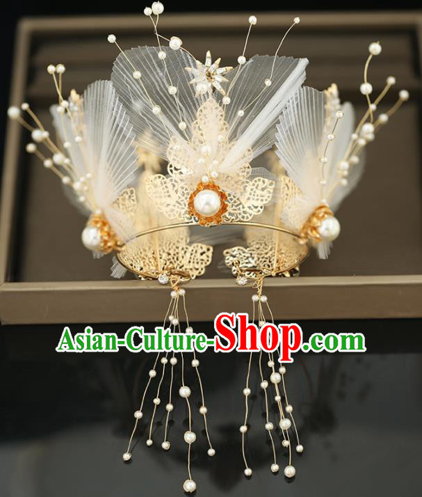 Top Grade Handmade Baroque Silk Royal Crown Princess Wedding Bride Hair Accessories for Women