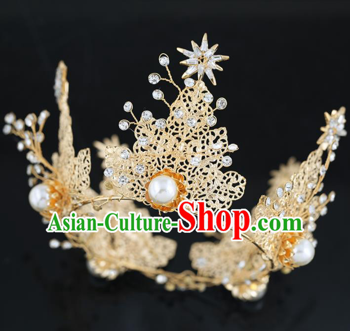 Top Grade Handmade Baroque Princess Golden Crystal Royal Crown Wedding Bride Hair Accessories for Women