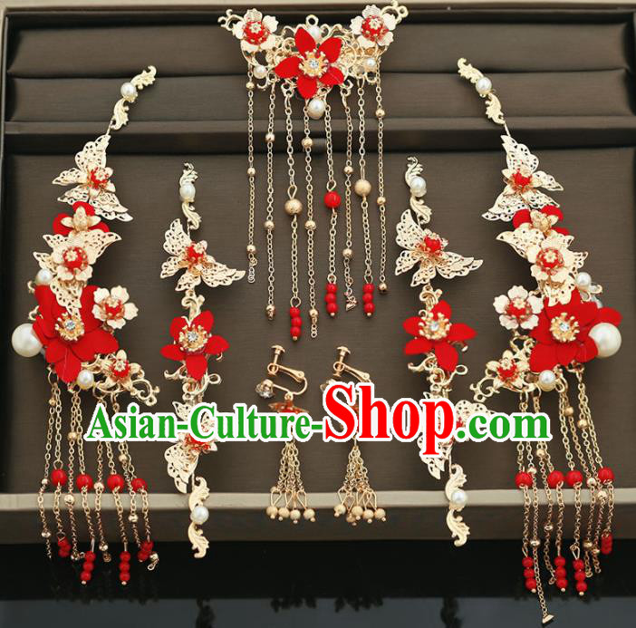 Handmade Chinese Ancient Wedding Butterfly Hair Claws Tassel Hairpins Traditional Bride Hanfu Hair Accessories for Women