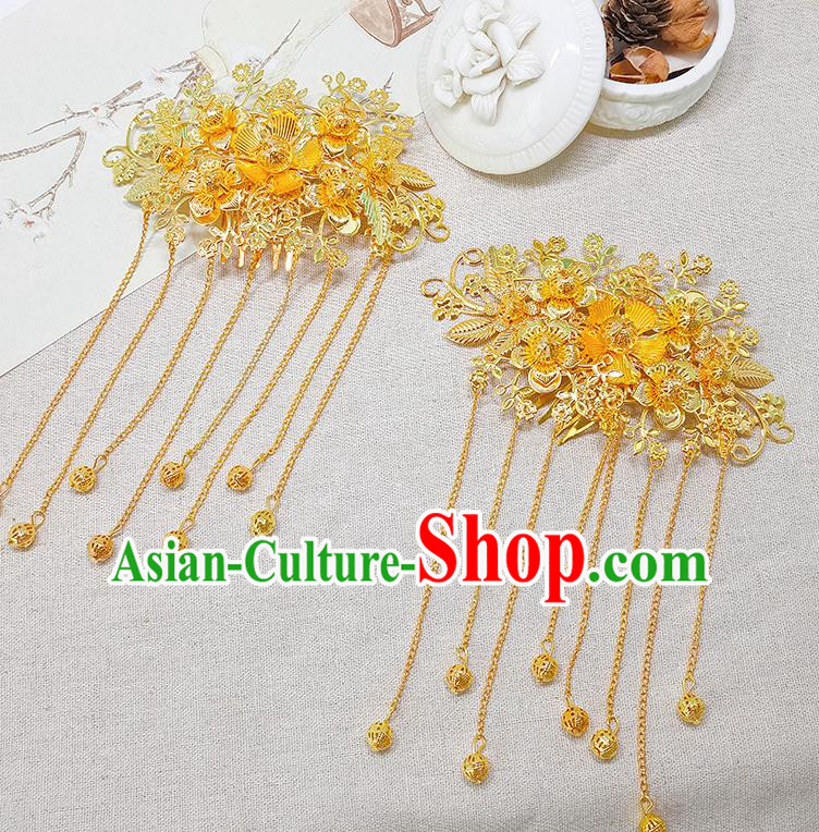 Handmade Chinese Wedding Golden Hair Claws Tassel Hairpins Ancient Traditional Hanfu Hair Accessories for Women