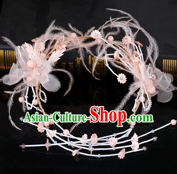 Top Grade Handmade Baroque Princess Pink Feather Hair Clasp Wedding Bride Hair Accessories for Women