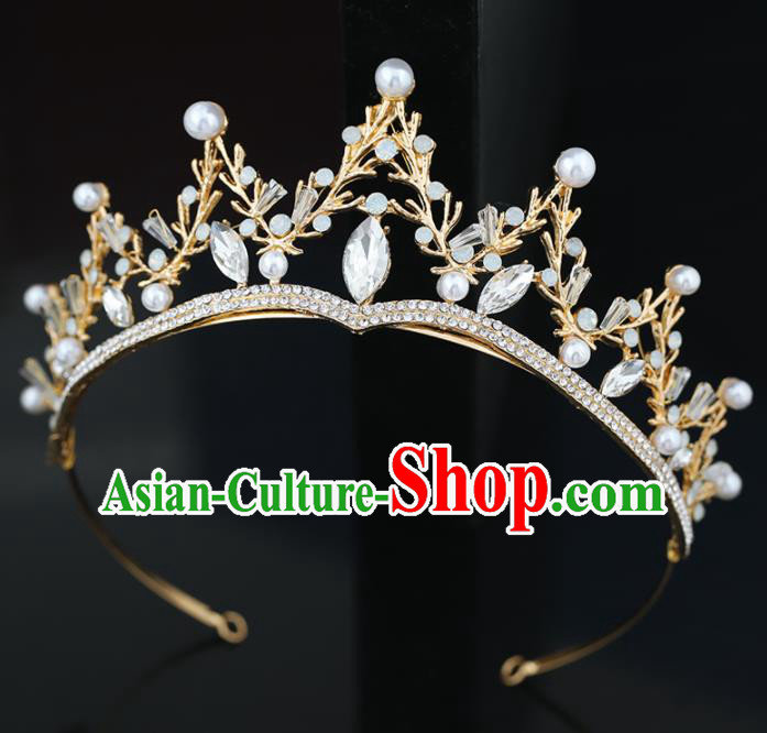 Top Grade Handmade Baroque Princess Zircon Golden Royal Crown Wedding Bride Hair Accessories for Women