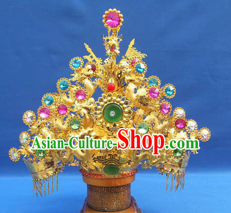 Handmade Chinese Queen Jade Golden Phoenix Coronet Hairpins Ancient Traditional Hanfu Hair Accessories for Women