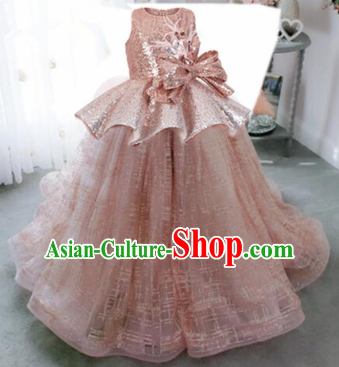 Top Grade Stage Show Costume Catwalks Princess Pink Veil Bubble Dress for Kids