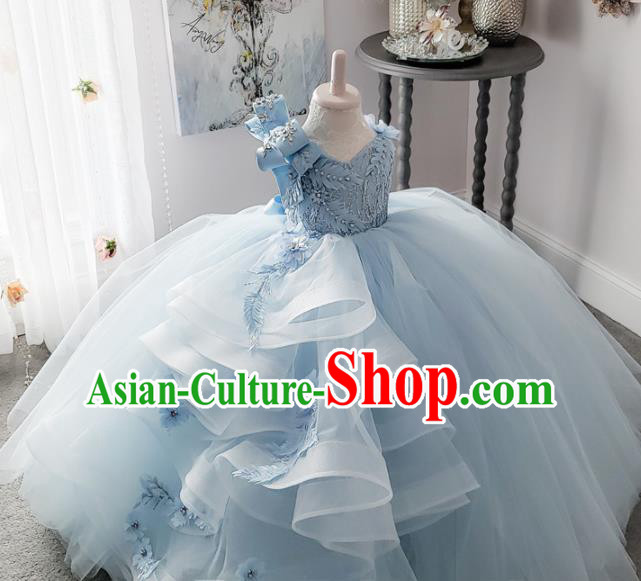 Top Grade Stage Show Costume Catwalks Princess Blue Bubble Dress for Kids