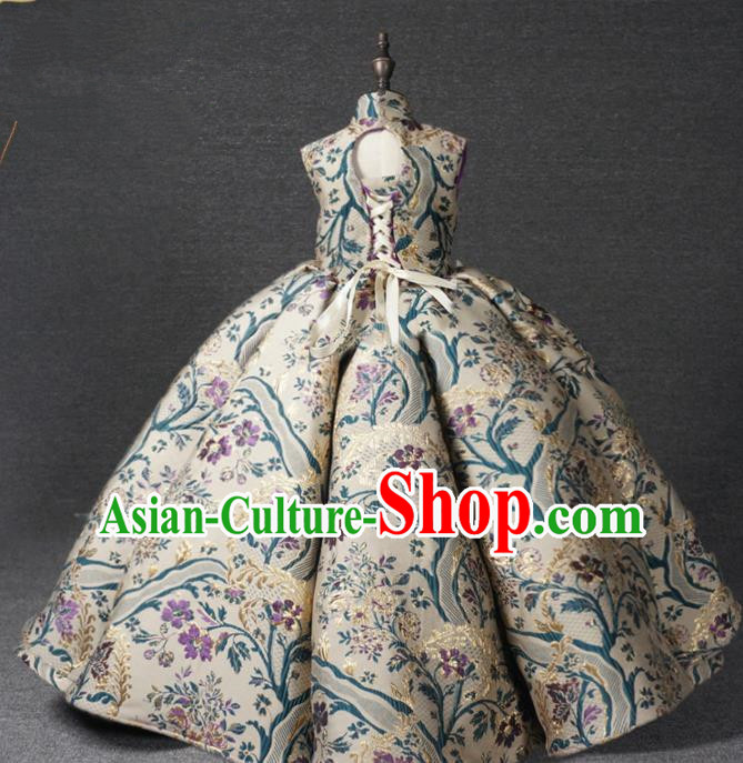 Chinese Stage Performance Bubble Full Dress Catwalks Modern Fancywork Dance Costume for Kids