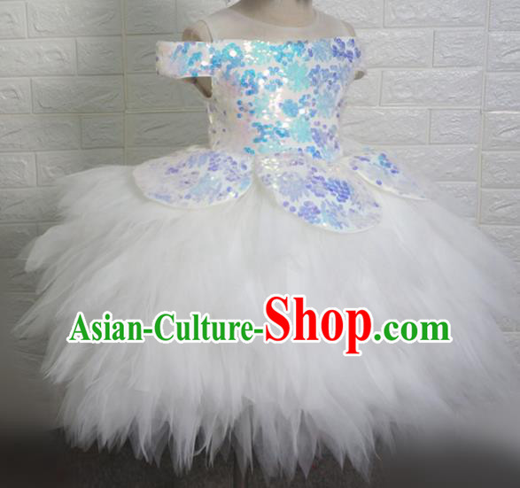 Top Grade Stage Show Costume Catwalks Princess White Veil Short Full Dress for Kids