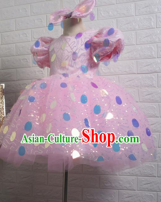 Top Grade Stage Show Costume Catwalks Princess Pink Veil Short Full Dress for Kids