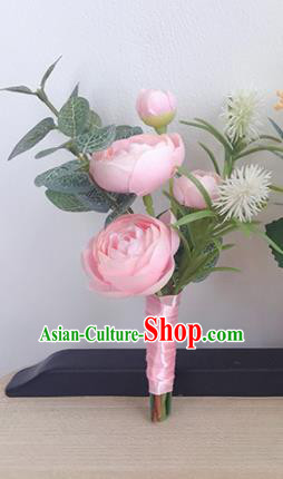 Top Grade Classical Wedding Brooch Flowers Groom Corsage Groomsman Pink Peony Brooch Flowers for Men