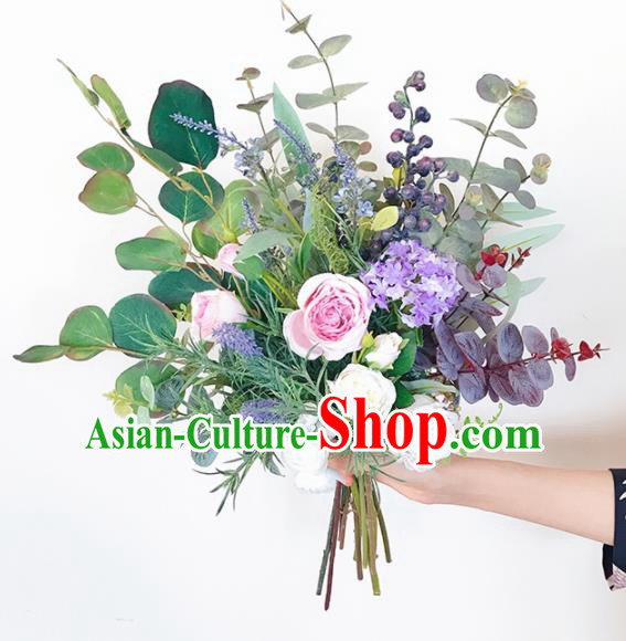 Handmade Classical Wedding Bride Holding Emulational Purple Flowers Ball Hand Tied Bouquet Flowers for Women