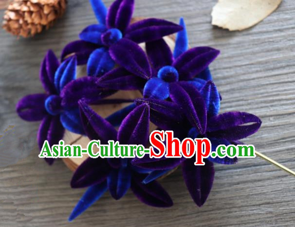 Chinese Handmade Purple Velvet Flowers Hairpins Ancient Palace Hair Accessories Headwear for Women