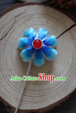 Chinese Handmade Blue Velvet Hairpins Ancient Palace Queen Hair Accessories Headwear for Women