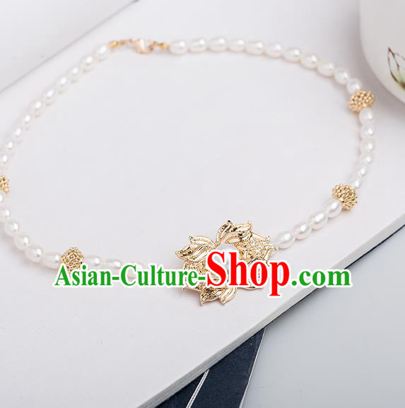 Handmade Chinese Classical Pearls Necklace Ancient Palace Hanfu Necklet Accessories for Women