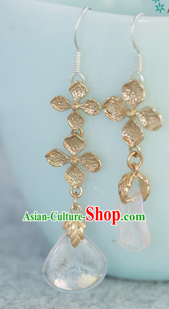 Handmade Chinese Classical Golden Earrings Ancient Palace Ear Accessories for Women