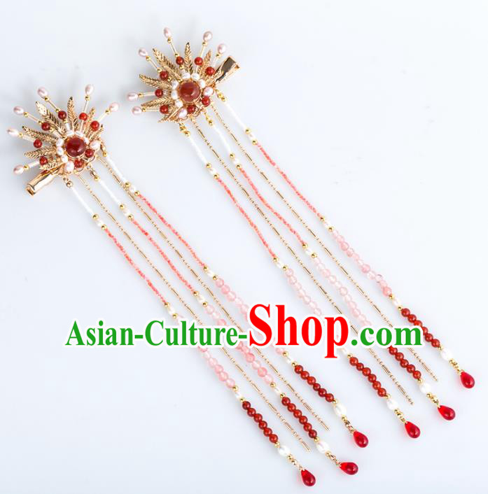 Chinese Handmade Beads Tassel Hair Claws Hairpins Ancient Princess Hair Accessories Headwear for Women